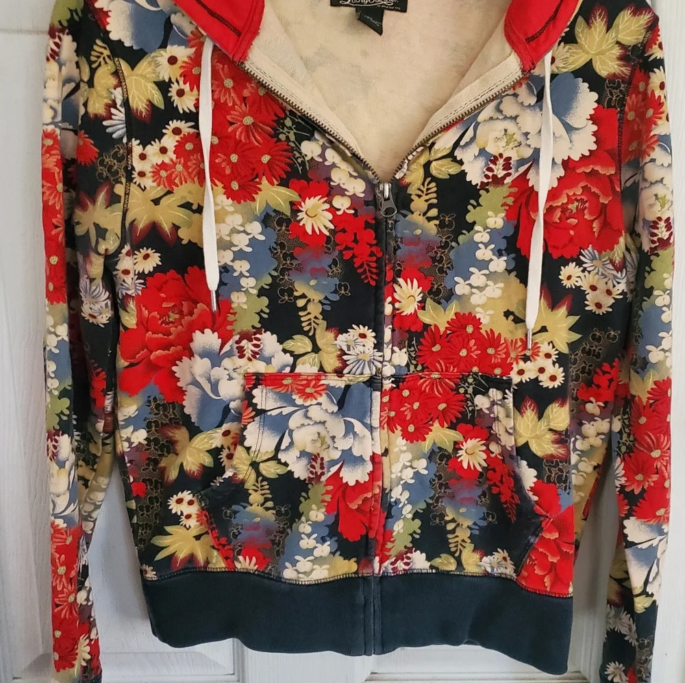 Lucky Brand Y2K All over floral print boho zip up hoodie, size xs - Picture 3 of 6